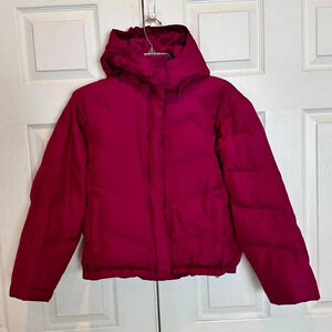 GAP Kids Girl Rose Pink Red Puffer Bomber Jacket Lined Removable Hood Size XL 12